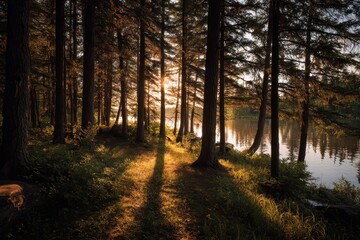 Fototapeta premium Twilight in the woods Lac Saint Jean