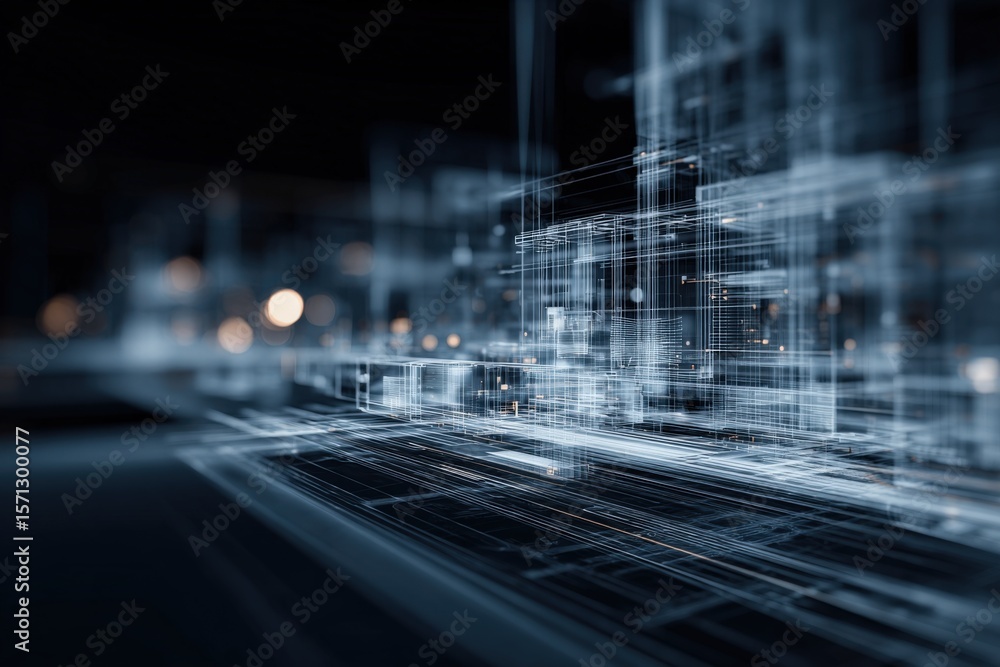 Leinwandbilder Futuristic Technology Digital Data Network Abstract with Light Trails and Virtual Elements for Innovation and Cyber Security Concepts in Motion