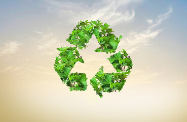 Ecosystem Restoration, environment day concept 3d tree background. recycle icon banner with green...