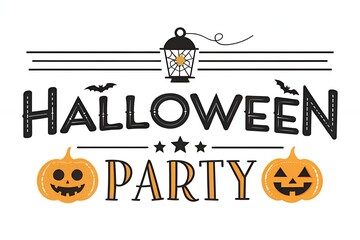 Happy halloween party invitation with pumpkins bats and a spooky lantern on a white background