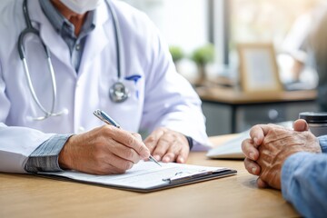 Geriatrician evaluating an elderly patient for aging and mental health in a medical setting