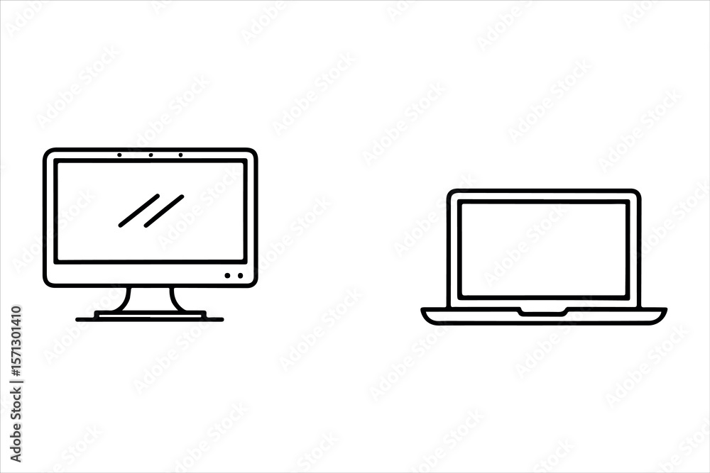 Poster tv and computer monitor with blank screen isolated digital device technology illustration
