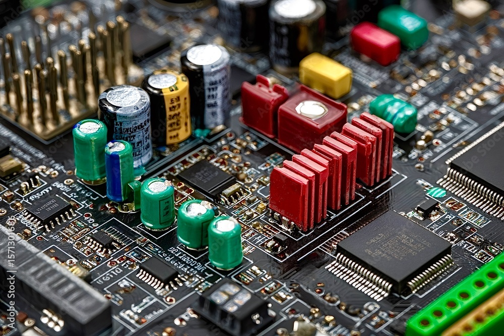Poster electronic circuit board showing components and connections
