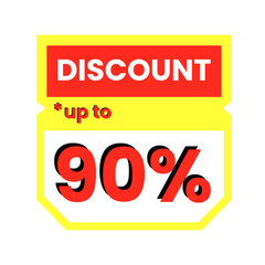 Discount offer tag badge. Sale promotion label with 90 percentage sign.