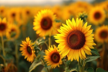 Obraz premium Vibrant sunflowers in a natural setting flowering
