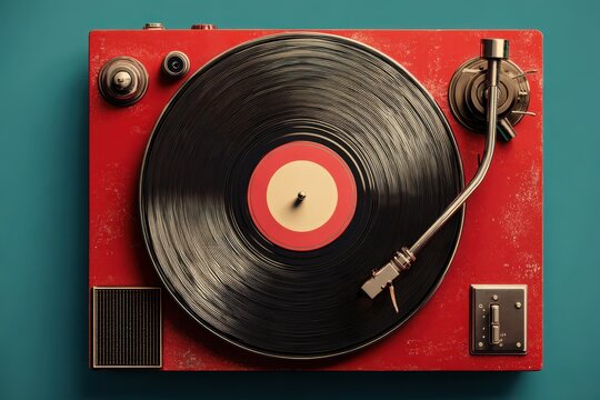 Vintage music themed poster featuring a vinyl turntable