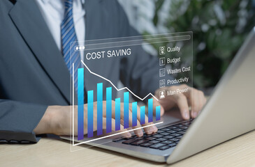 Businessman enhancing management strategy for cost optimization and quality performance. Focus on...