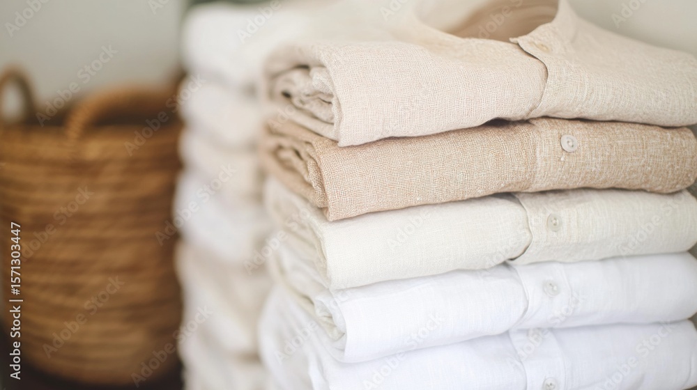 Poster neatly folded clothes in a minimalist space showcasing tranquility and order