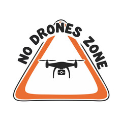 Triangular Warning Sign with Drone and Curved &ldquo;No Drones Zone&rdquo; Text, Flat Icon