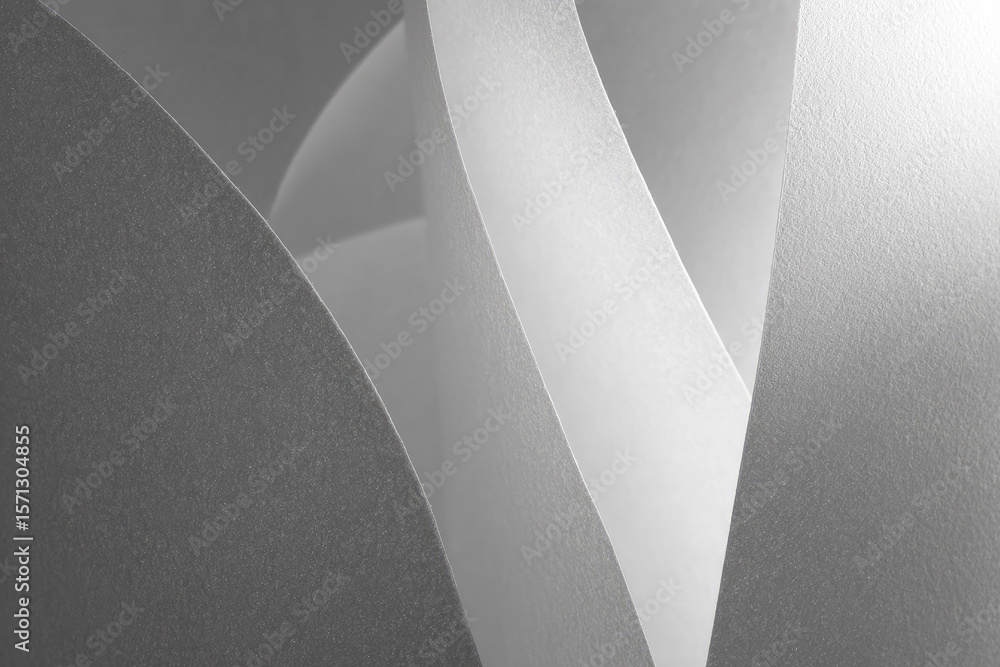 Aufkleber abstract paper sculpture with softly folded texture, minimalistic design, and gentle curves in monoc