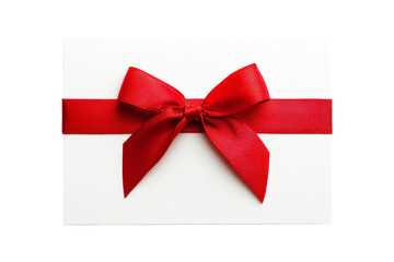 blank white gift card with red ribbon band isolated on white or transparent png