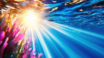 Fototapeta premium Sunlight filtering through water creating a vibrant underwater scene