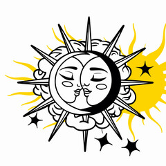 Sun and Moon Celestial Tattoo Design, Yin Yang
