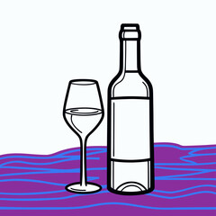 White Wine Bottle and Glass on Purple Tablecloth