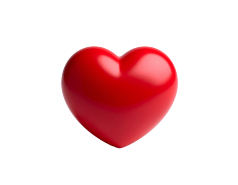 A glossy three-dimensional red heart pulsates with warmth and tender emotion.