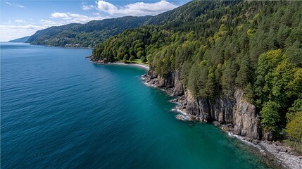 Captivating sunrise over the vivid northern coastline sea and sky nature landscape aerial viewpoint trees and waterfall