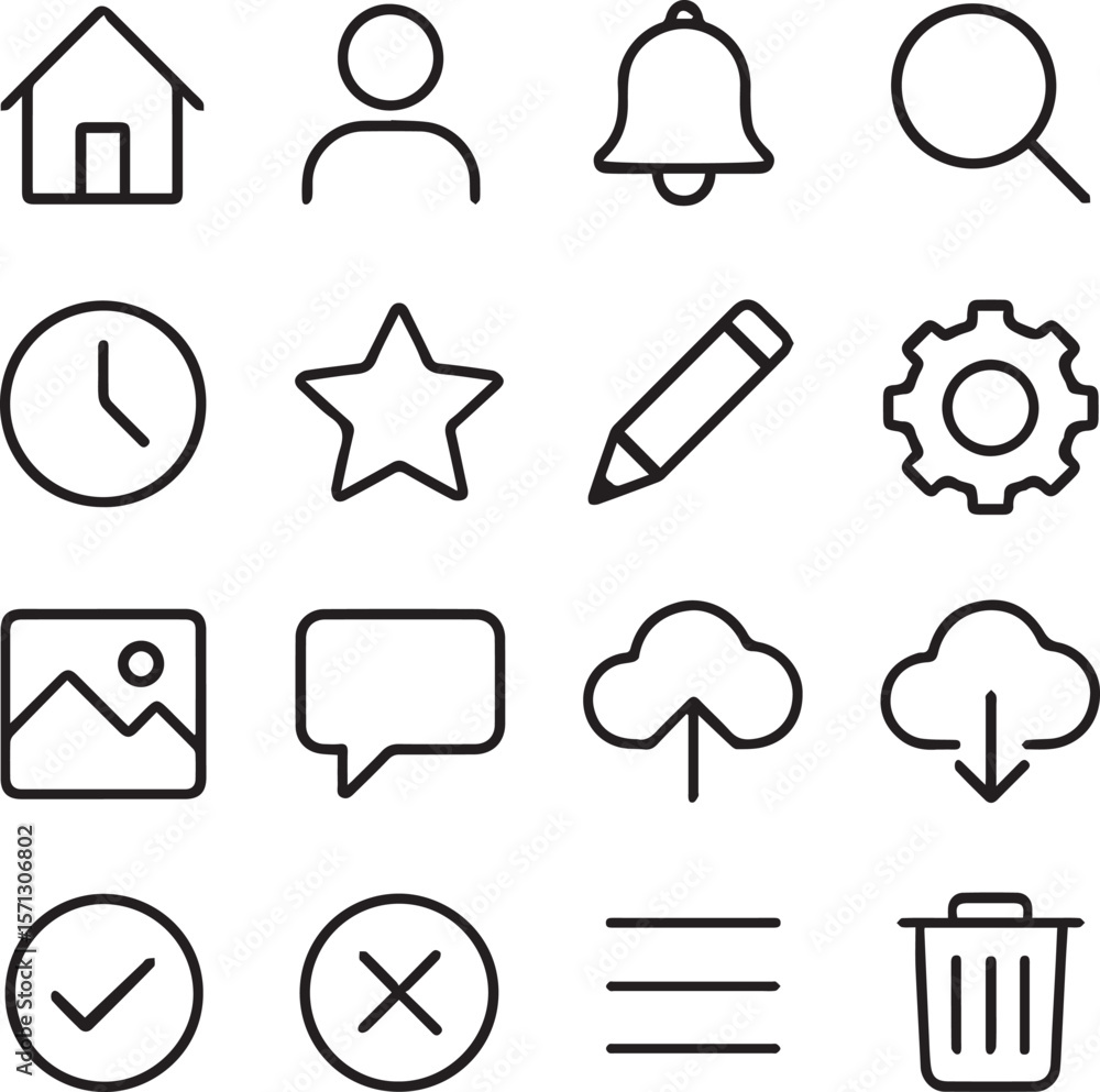 Poster icon set for user interface, app, website. simple line icons essential for software, ui, web and des