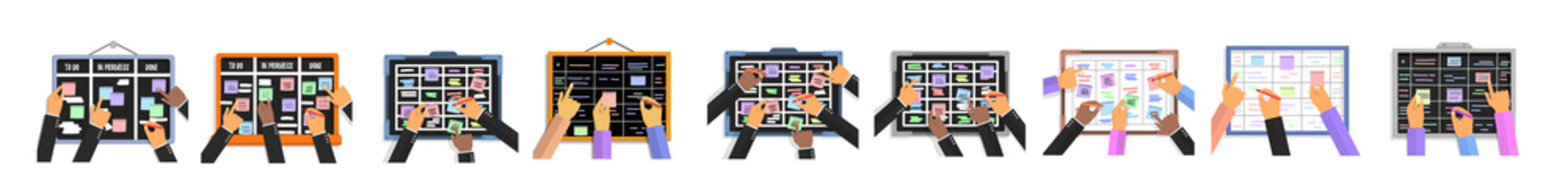 Png colourful board planning with teamwork note developer task and methodology cartoon vector...