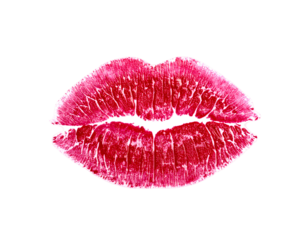 A striking scarlet lip impression showcases the unique contours of a passionate kiss.