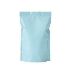 Light blue stand-up pouch showcasing modern packaging aesthetics against a clean simple setting