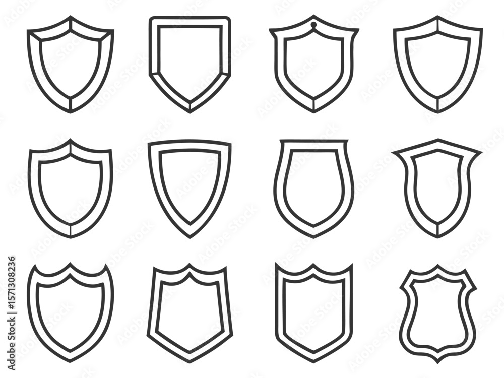 Poster collection of shield emblems with varied outlines and shapes badge crest