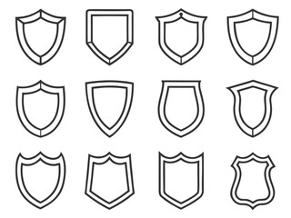 Collection of shield emblems with varied outlines and shapes badge crest