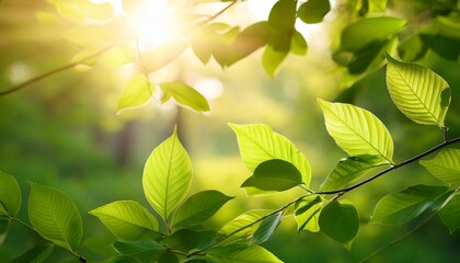 fresh green leaves bathed in sunlight