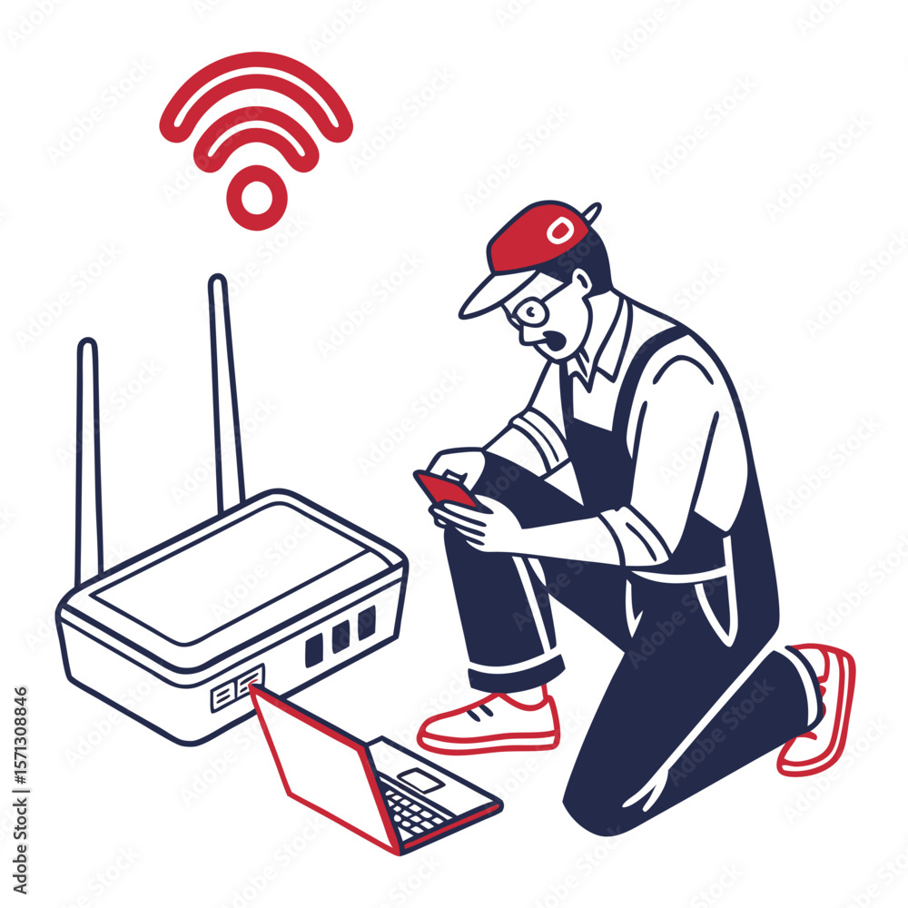 Poster technician troubleshooting wifi network connection