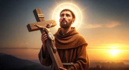 St. Francis with Cross at Sunset