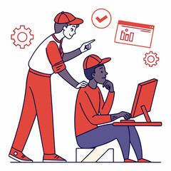 Two Men Collaborating on a Computer Project