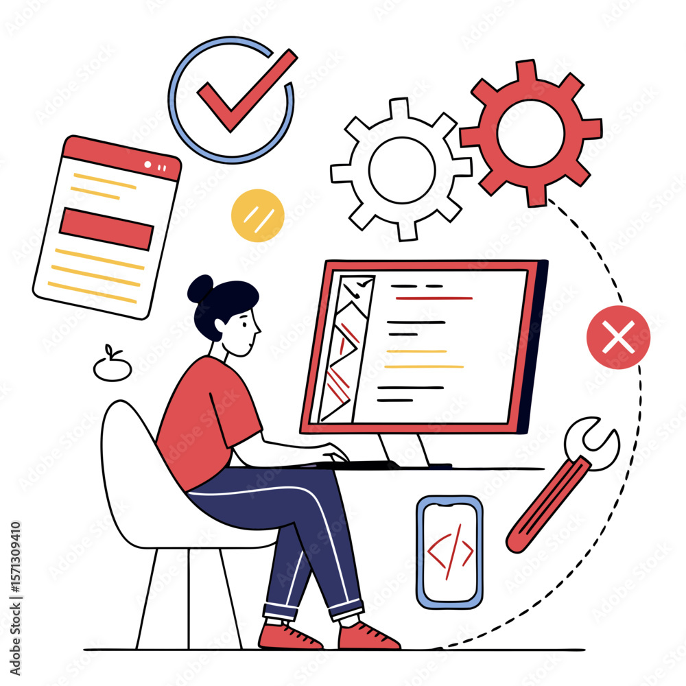 Poster woman software developer working on computer at desk