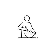 Person stirring ingredients in a bowl, concept of simple linear vector icon  