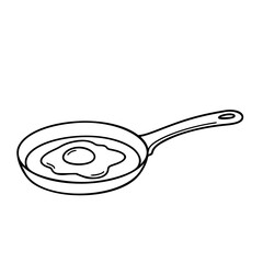 Frying pan with cracked egg illustration in simple linear vector style  