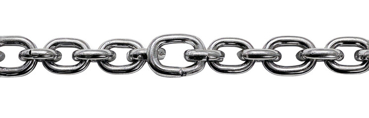 straight steel chain isolated on white transparent background. silver reflective chain. cut out