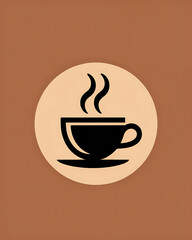 Obraz premium Simple black silhouette of a steaming coffee cup on a saucer against a neutral background