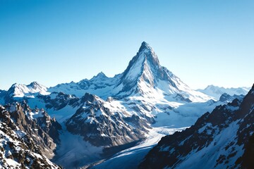 Matterhorn Peak Winter Wonderland Clear Blue Sky Mountain Range Scene
