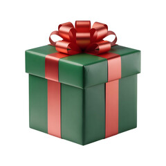 Obraz premium Green gift box with red ribbon and bow for holiday celebrations