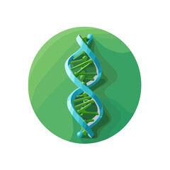 3D DNA double helix illustration on a green circular background with copy space