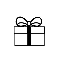 Simple black gift box illustration with a bow on a white background and copy space