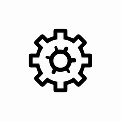Simple black gear icon illustration on a white background with copy space