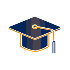 Stylish gradient graduation cap illustration on a white background with copy space