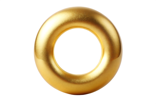 Elegant Gold Torus Shape Object with Smooth Metallic Finish A Striking Circular Design Depicting Refined Aesthetics and Sophistication on a Transparent Background