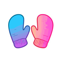 Colorful gradient mittens illustration on a white background with copy space