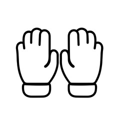 Simple line art illustration of two gloves on a white background with copy space