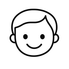 Simple line art illustration of a smiling boy's face on a white background with copy space