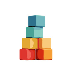 Colorful building blocks stacked in a pyramid on a white background with copy space
