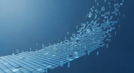 Abstract digital representation of data flow, with binary code elements.