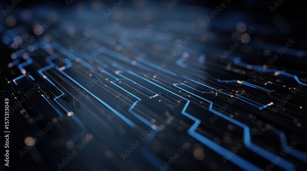 Aufkleber Futuristic Digital Circuitry Background with Glowing Lines and Data Flow for Technology and Computer Innovation Concepts