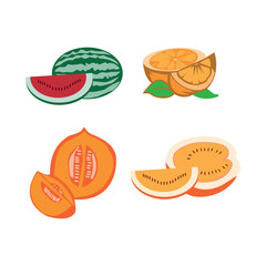 Healthy Food Cartoon Fruits Slices Composition, showcasing vibrant colors and freshness in a delightful fruity illustration.