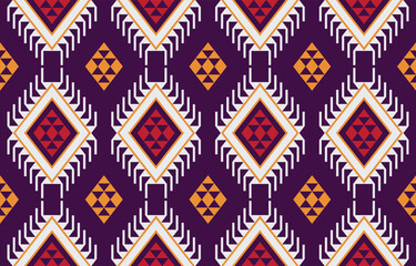 Geometric ethnic Native American tribal patterns, featuring Aztec and Navajo motifs, create a seamless decorative texture. Design for background ,curtain, carpet, clothing, wrapping, Batik.